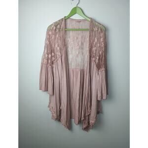 Pol Cardigan Lacey Light Rose Pink Floral Sheer Women Size Medium Beach Vacation